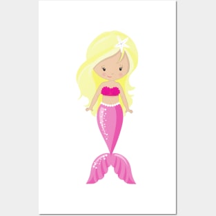 Cute Mermaid, Little Mermaid, Blonde Hair, Tail Posters and Art